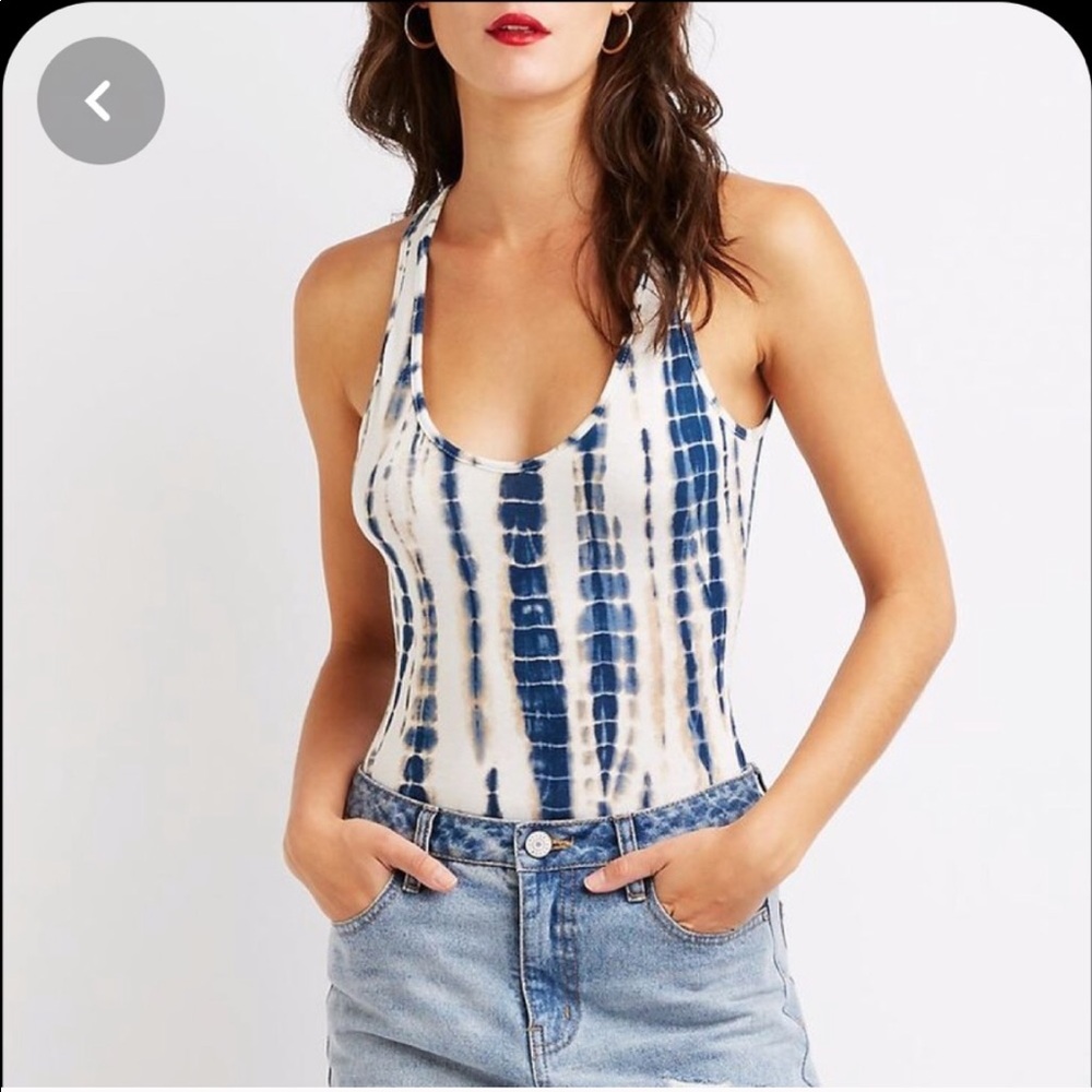 LARGE Blue/white tie dye body suit